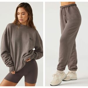 Joah Brown Brown Peppercorn Taupe Oversized Sweatshirt Sweatpants Joggers OS M/L